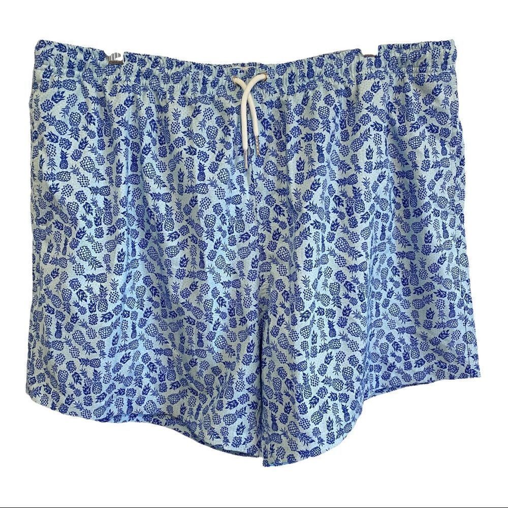 BERMIES Pineapple Print Blue Swim Shorts
